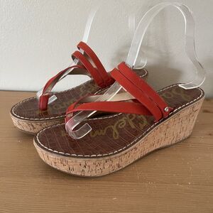 Sam Edelman Cork Wedge Sandal Size 7.5 Chunky Platforms Boho Thong Leather Strap